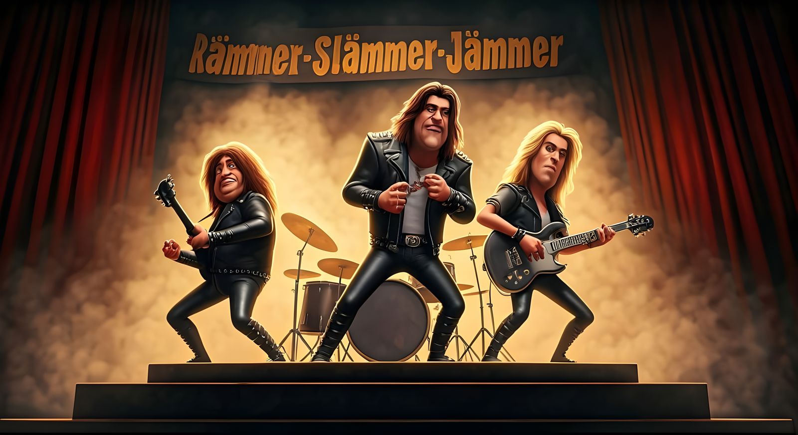 Hard Rock Musicians on Stage in Pixar Style