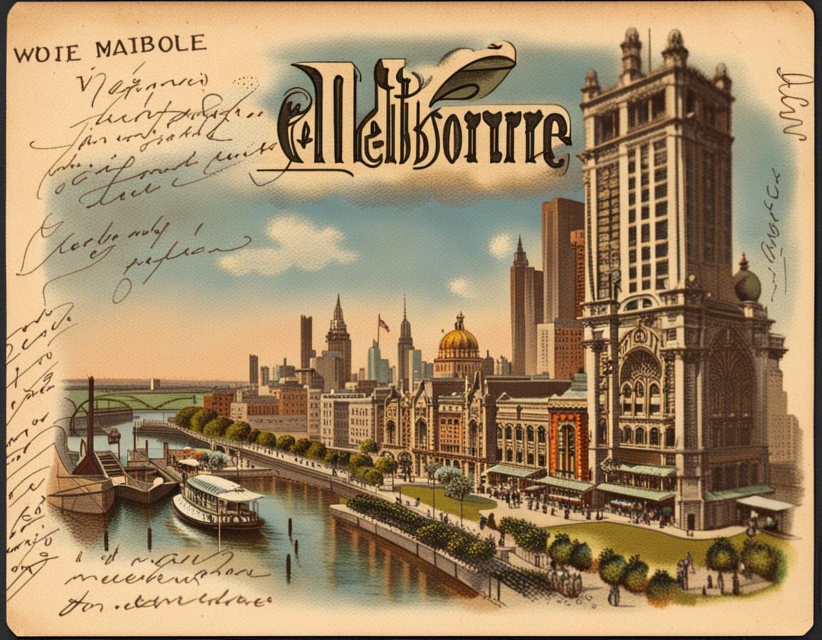 Vintage Melbourne Travel Postcard Design