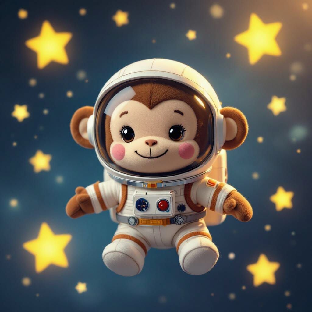 Plush Monkey Astronaut in Space, Cinematic Style