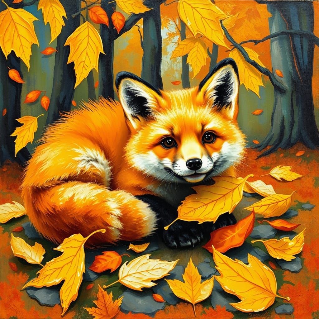 Whimsical Orange Fox in Vibrant Autumn Landscape