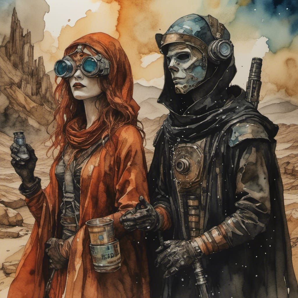 Post-Apocalyptic Venetian Masquerade on Mars in Alcohol Ink