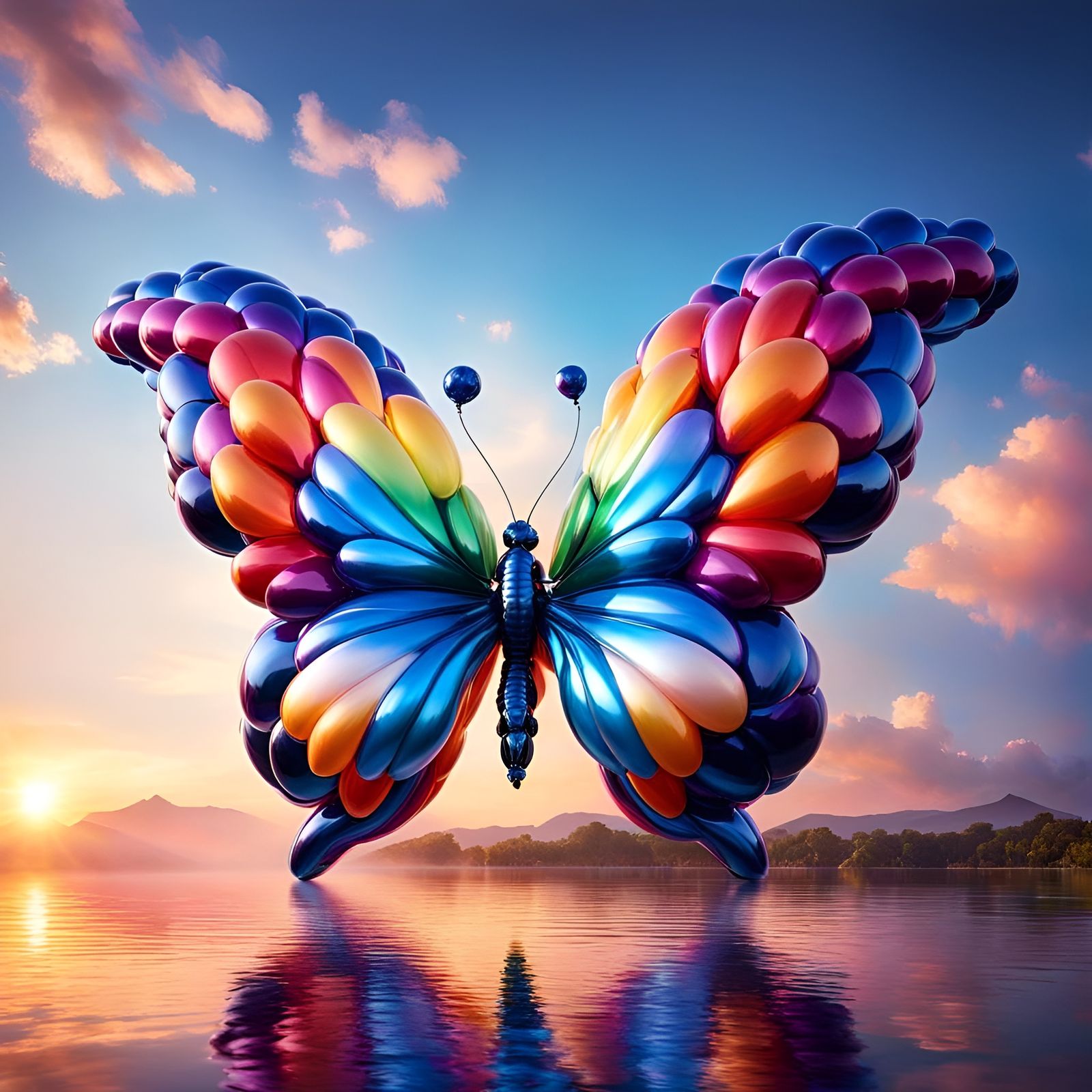 Balloon Butterfly Over Water