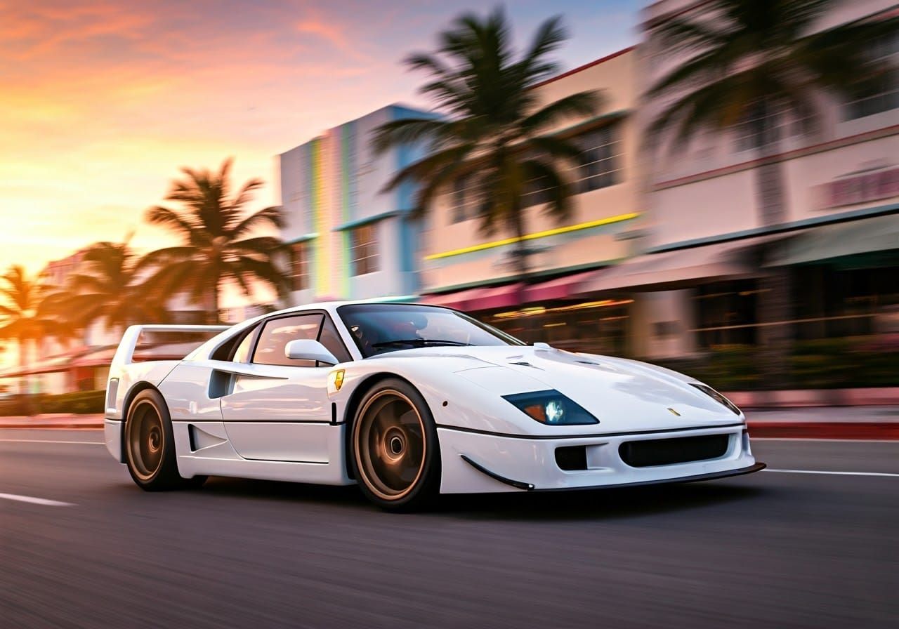 Ferrari F40 LM Races Through Miami in Comic Style