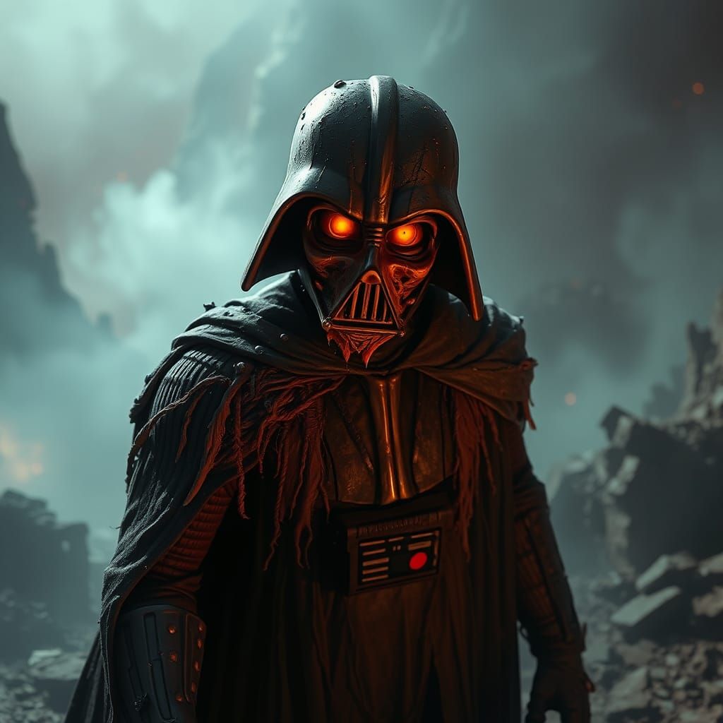 Undead Darth Vader in Eerie Claymation Style