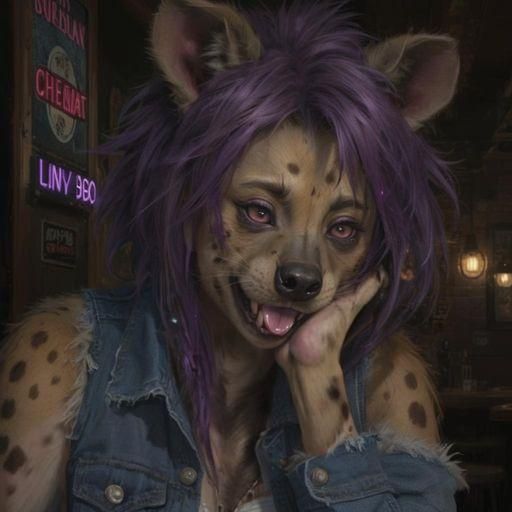 Photorealistic Furry Art: Hyena in Dive Bar