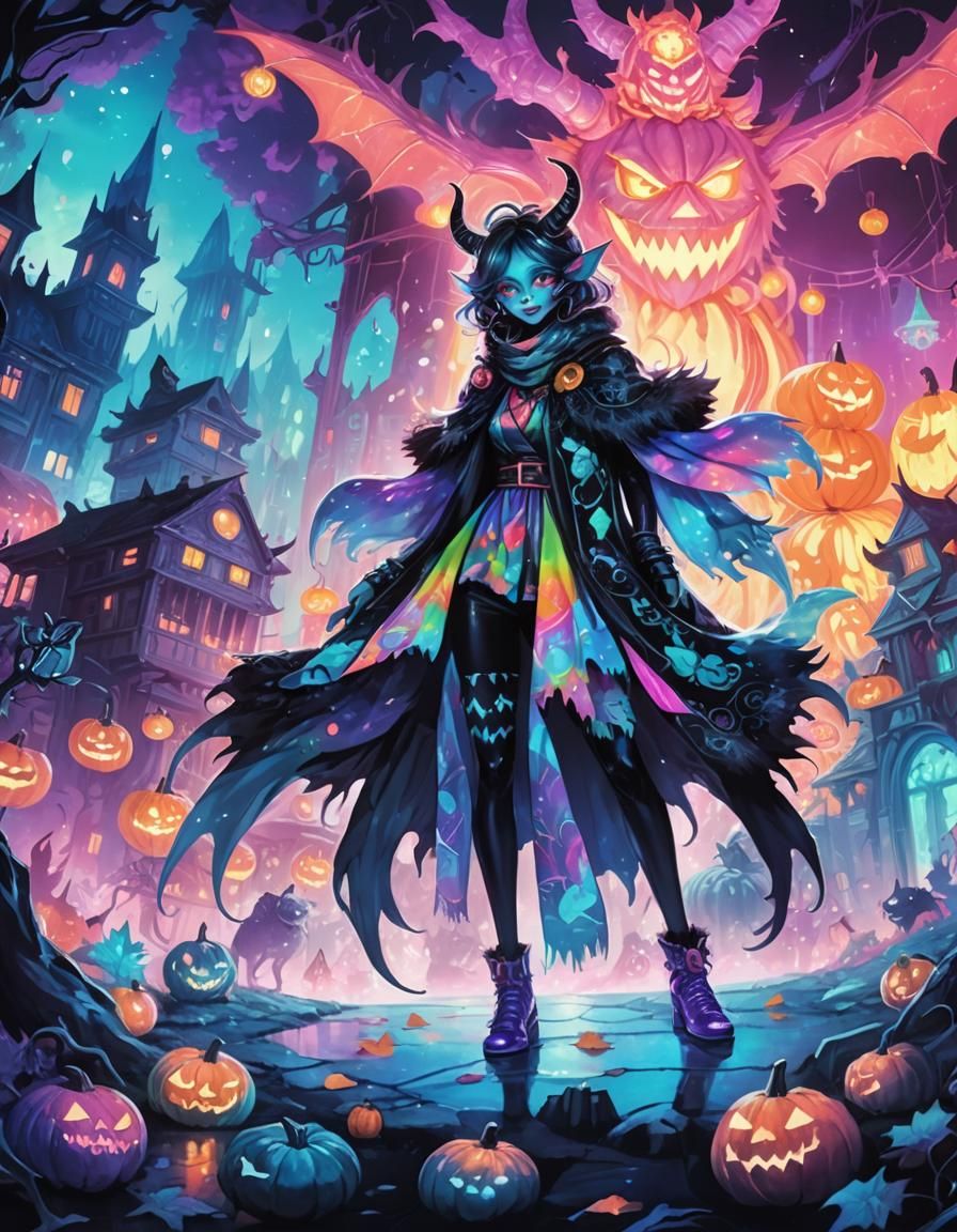 Neon Monster Woman in Dark Fantasy Setting