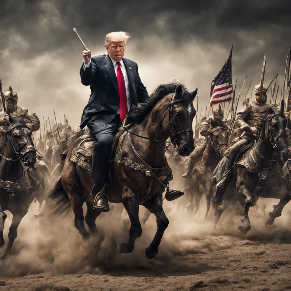 Hyperrealistic Donald Trump Rides Into Battle
