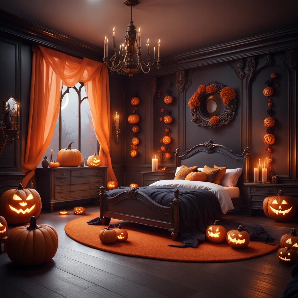 Luxurious Halloween Bedroom in Detailed Matte Painting