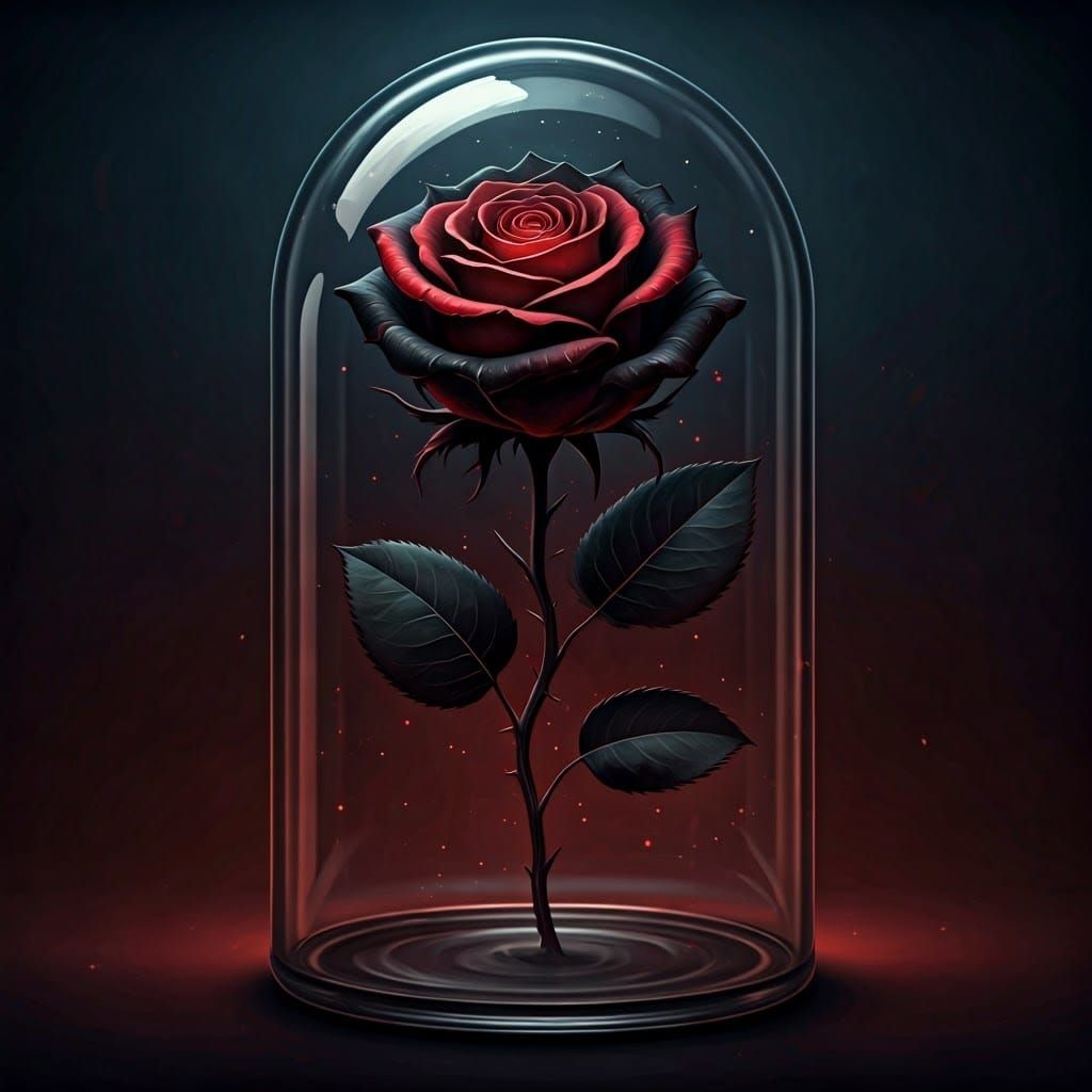 Crimson and Black Rose Encased in Glass