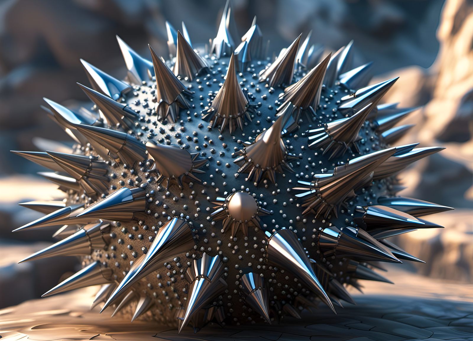 Liquid Metal Sea Urchin with Granite Spikes