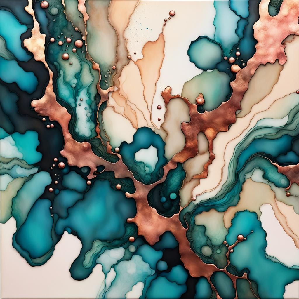 Alcohol Ink Abstract Art: Teal, Copper, Cream