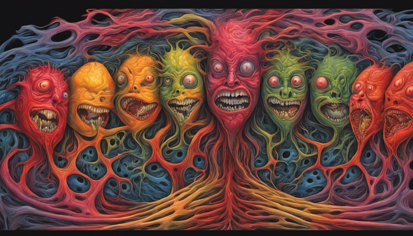 Crazed Faces Pushing Through the Membrane