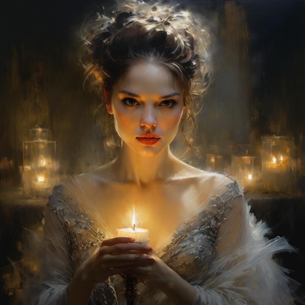 Fabric Woman Portrait by Candlelight