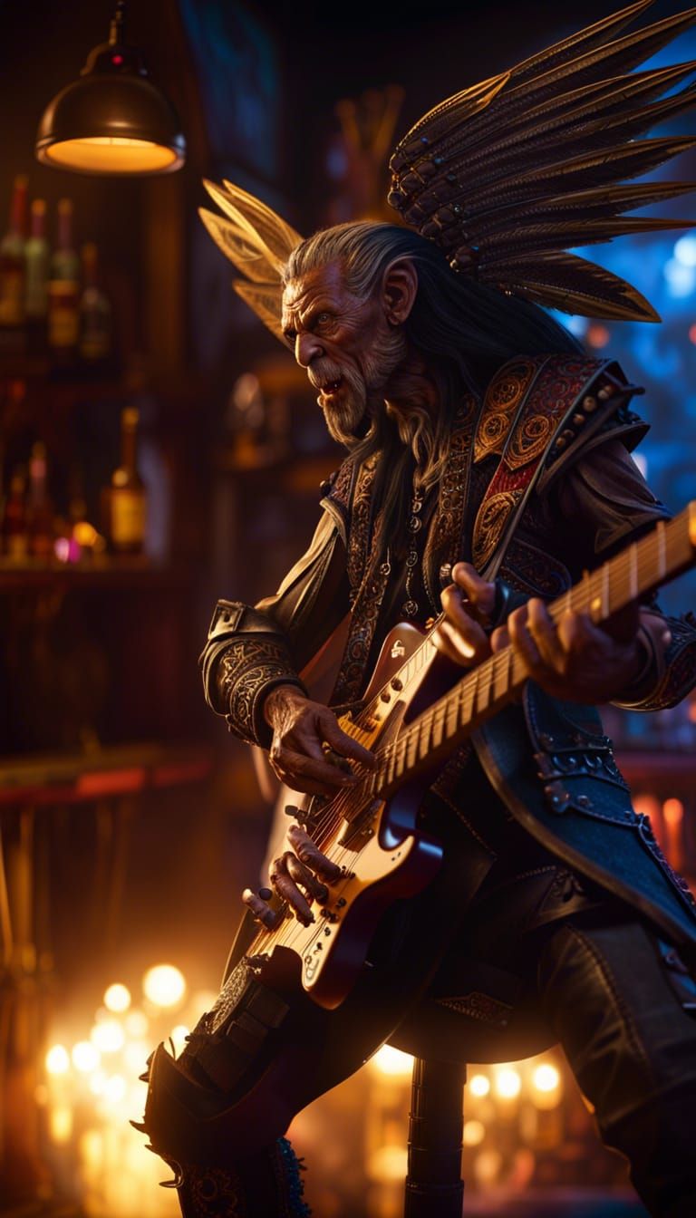 Thrasher playing el.guitar in bar