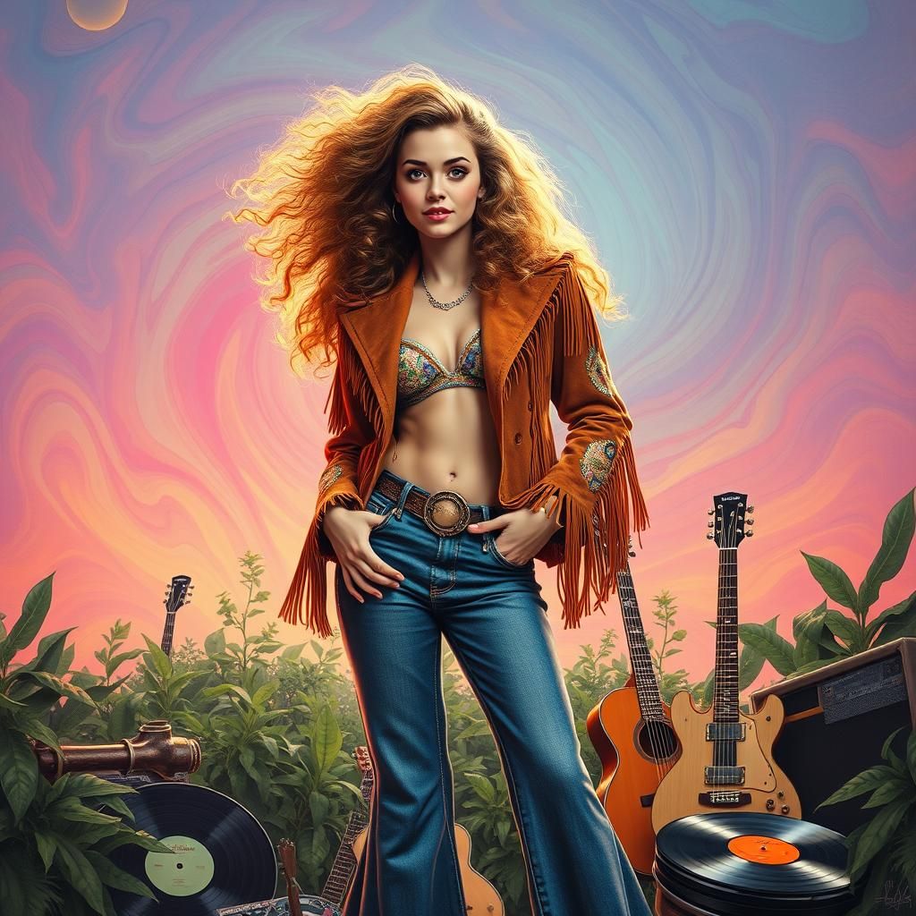 Psychedelic Hippie Portrait in Roger Dean Style