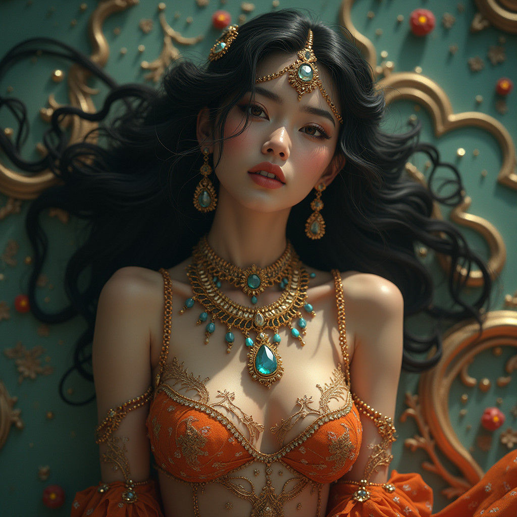 Jeweled Woman in Dreamlike Mystical Setting