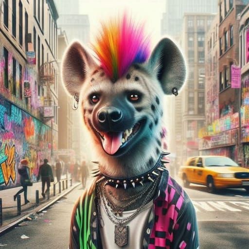 Surrealistic Hyena in Golden Hour Glory