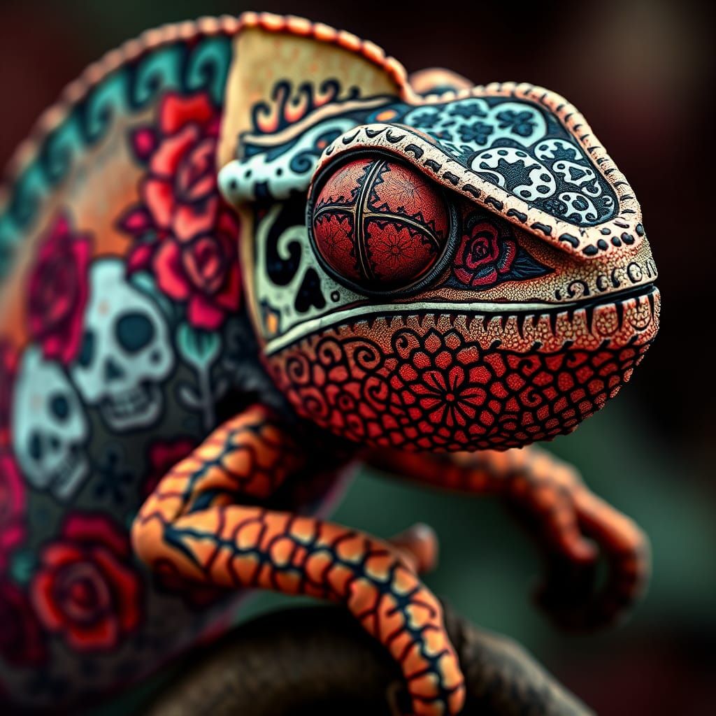Catrina Chameleon Portrait for Apparel Designs