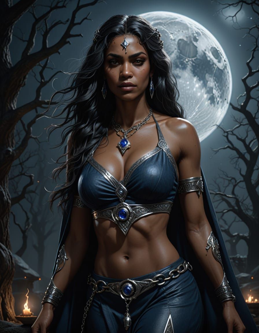 Dominican Witch Priestess Under Full Moon