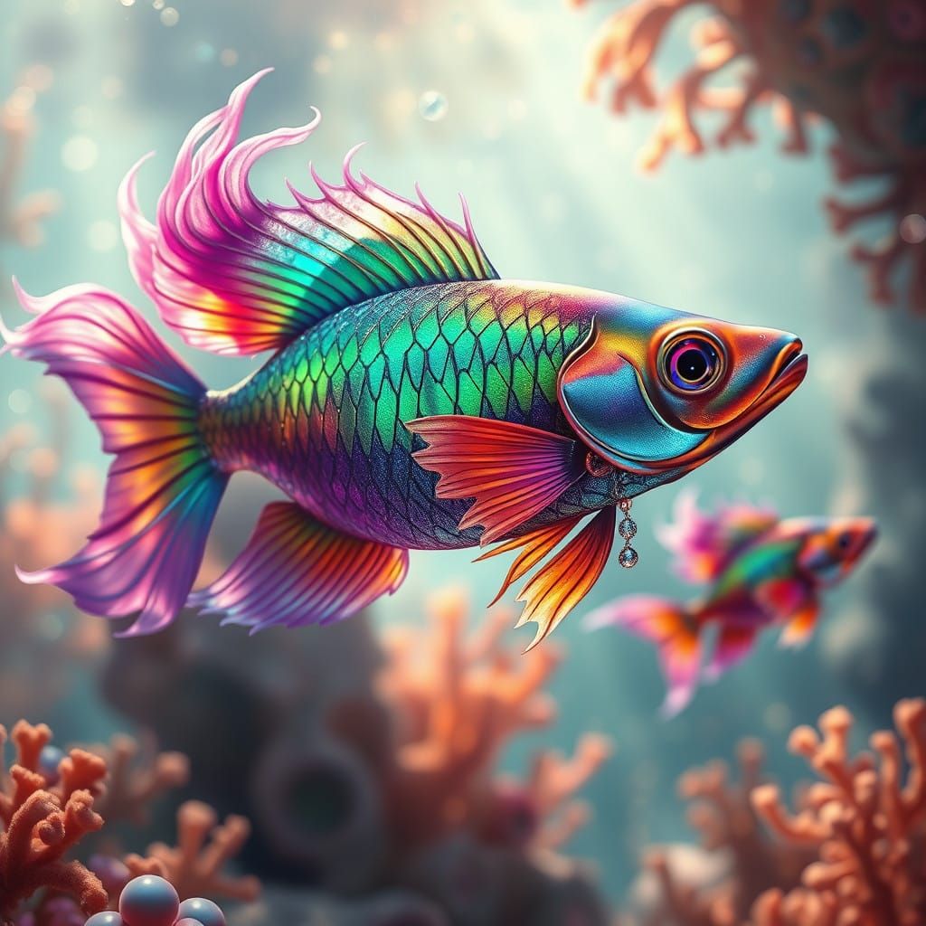 Iridescent Fish in a Fantastical Underwater Realm