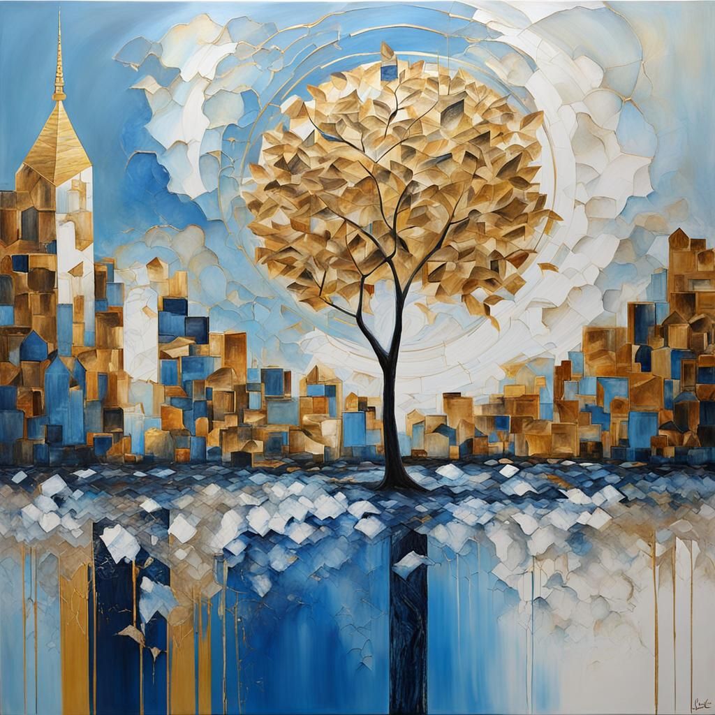 Golden Throne Overlooking Crystal River in Abstract Style