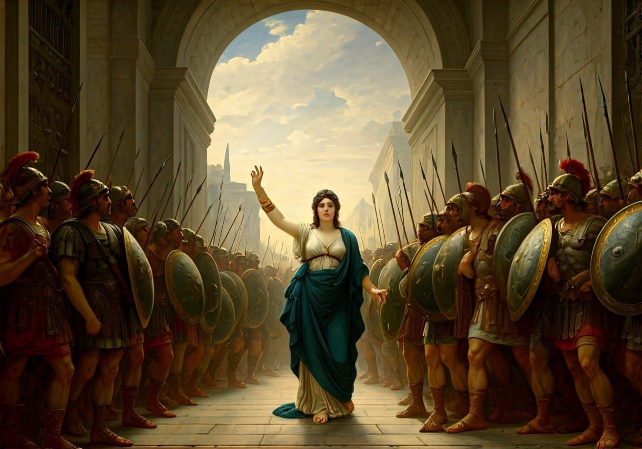 Ancient Rome Invaded by Foreign Warriors in Chiaroscuro