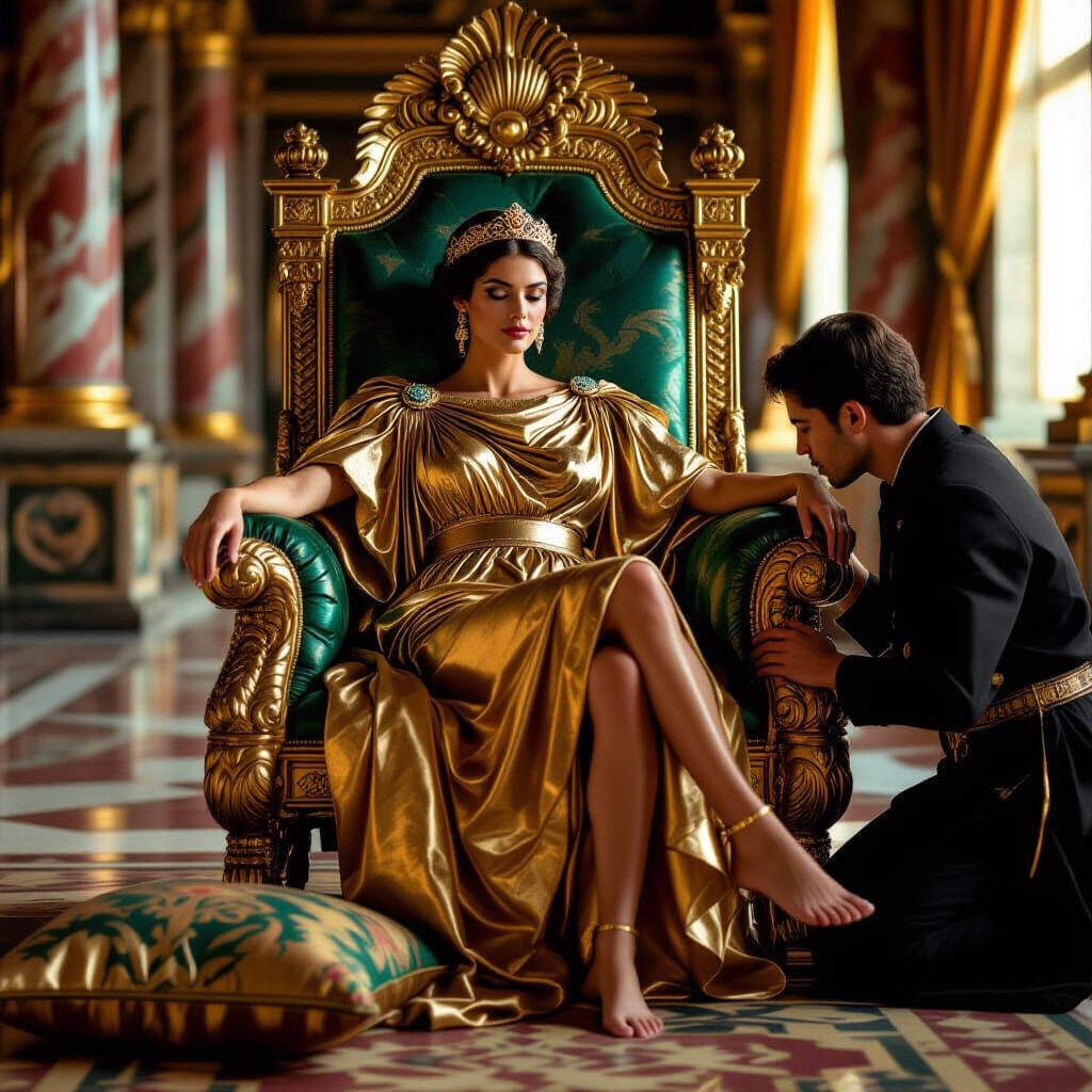 Roman Empress on Eagle Throne in Opulent Palace