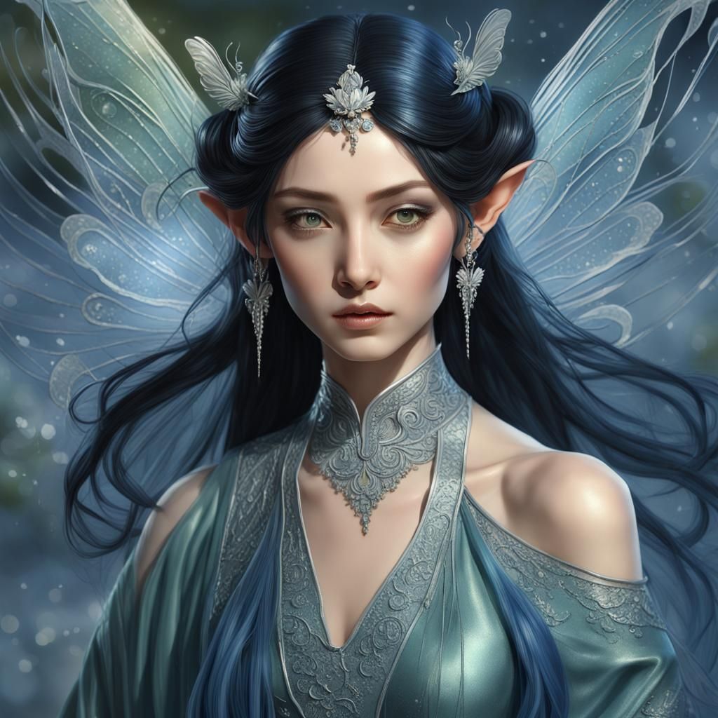 Elegant Streams Fairy with Silver Wings