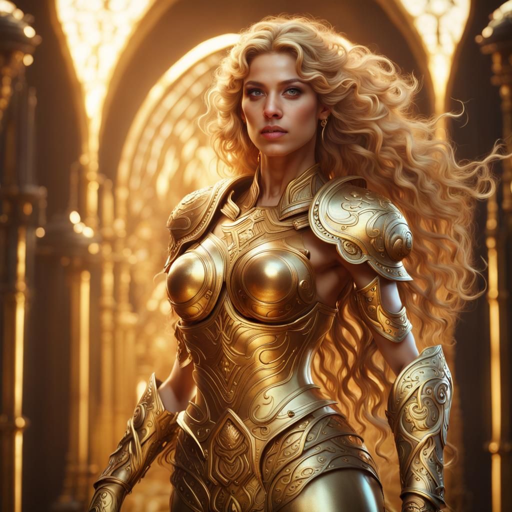 Goddess in Golden Armor: Fantasy Concept Art