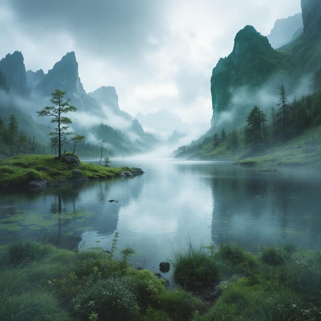 Eldritch Summer Lake Double Exposure in Digital Art