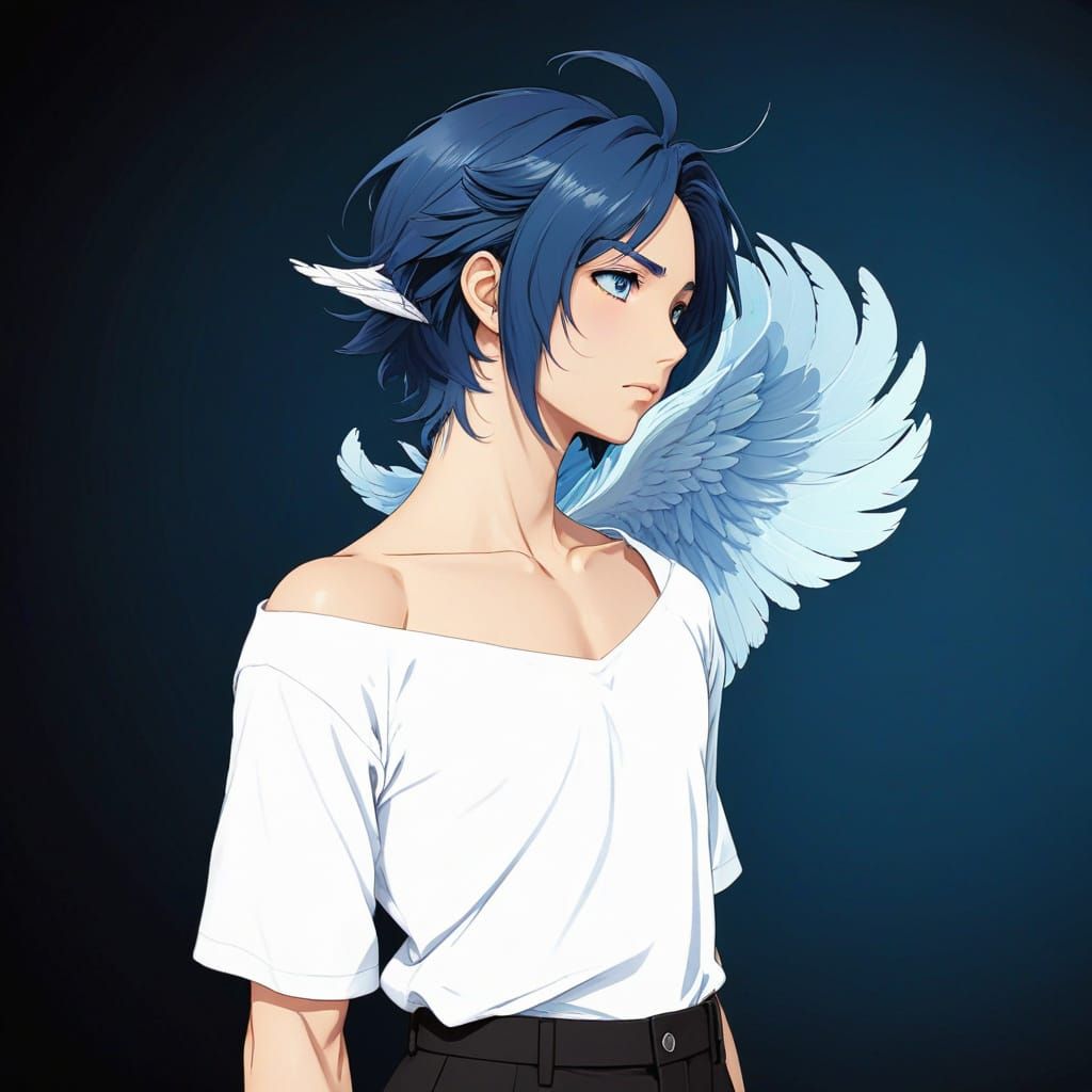 Anime-Inspired Angel with Majestic Wings in Casual Attire