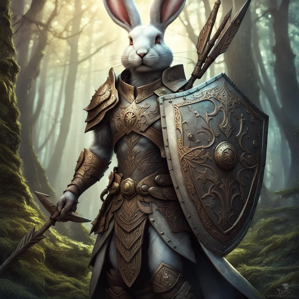 Bunny Warrior with Shield in Horror Fantasy Art
