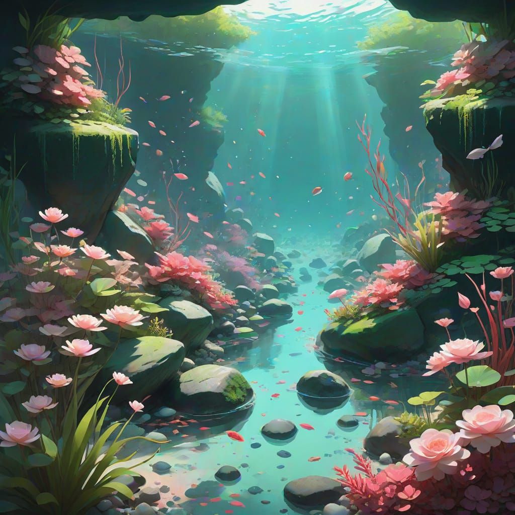 Garden of Oceanic Dreams in Vibrant Red and Green