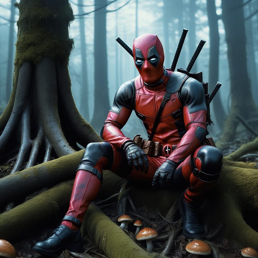 Deadpool Meets Venom in a Dark, Surreal Forest