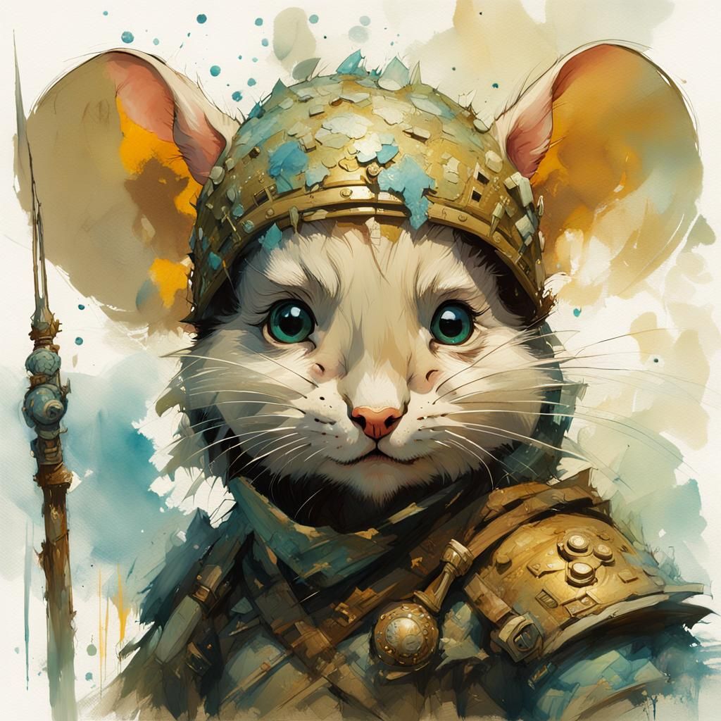 Barbarian Mouse Gouache Painting in Epic Style