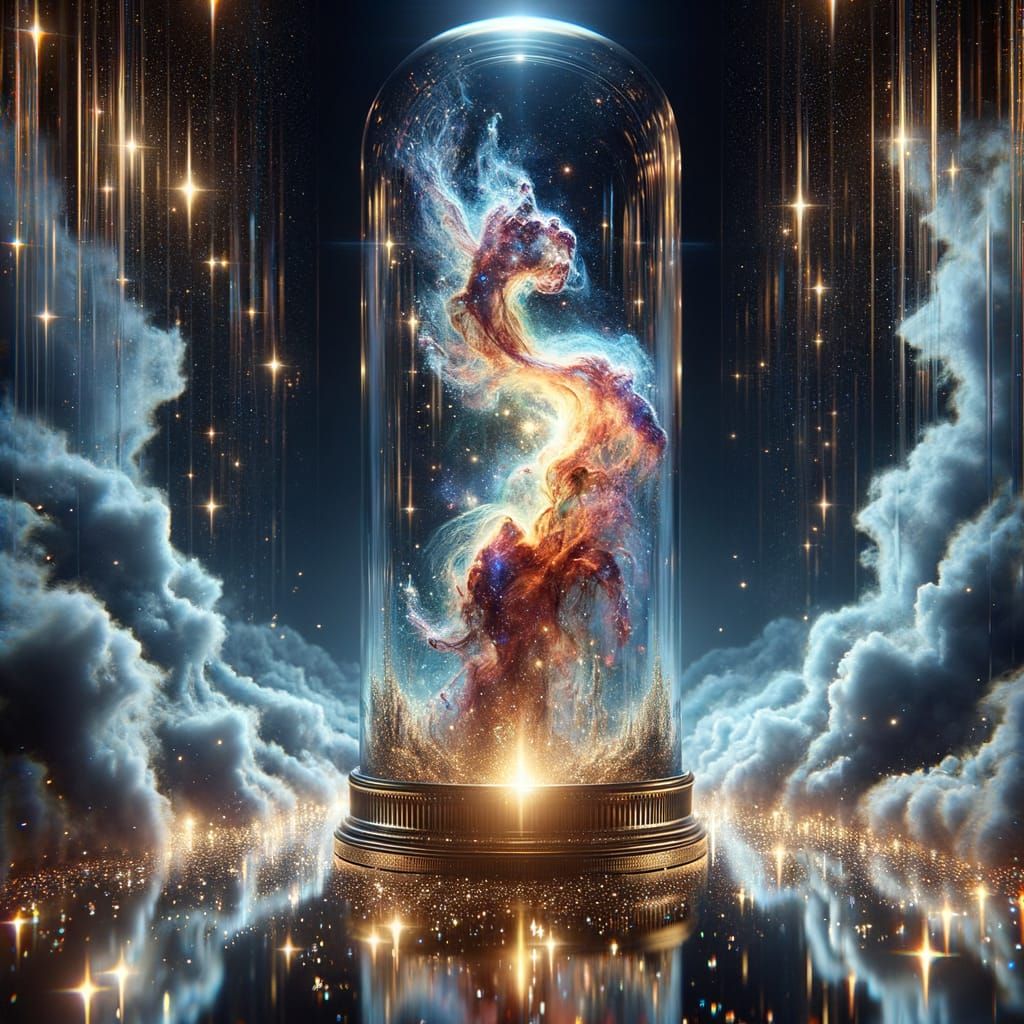 Nebula in Crystal Vial: Hyperrealistic Concept Art
