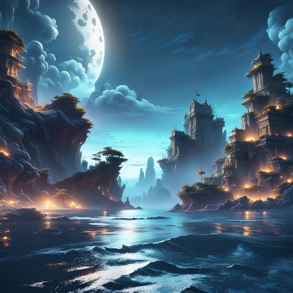 Animated Night Sea Sky in Detailed Digital Art