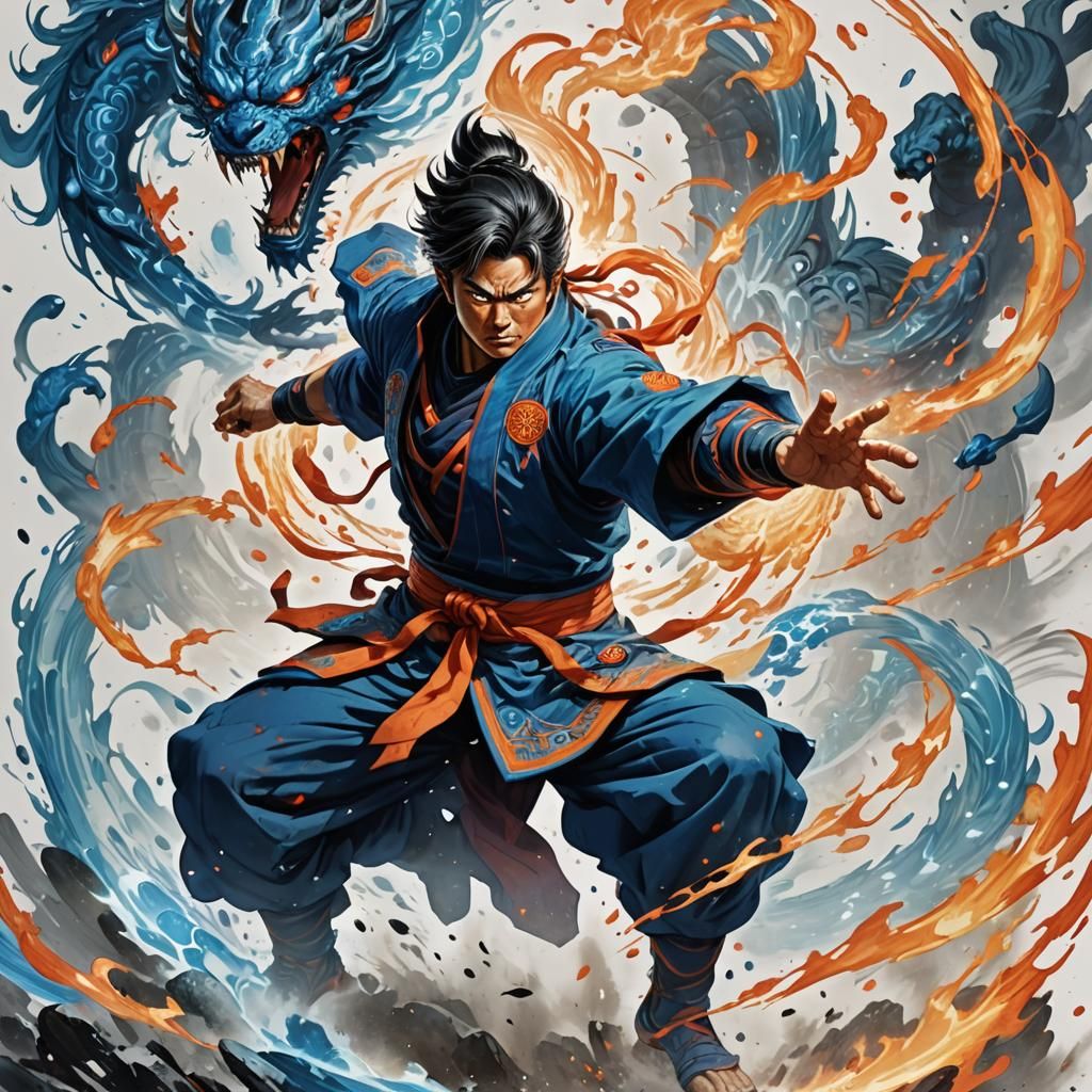 Design a full-body Yuji Itadori on a clean white background, showcasing his battle stance with his cursed energy aura su...