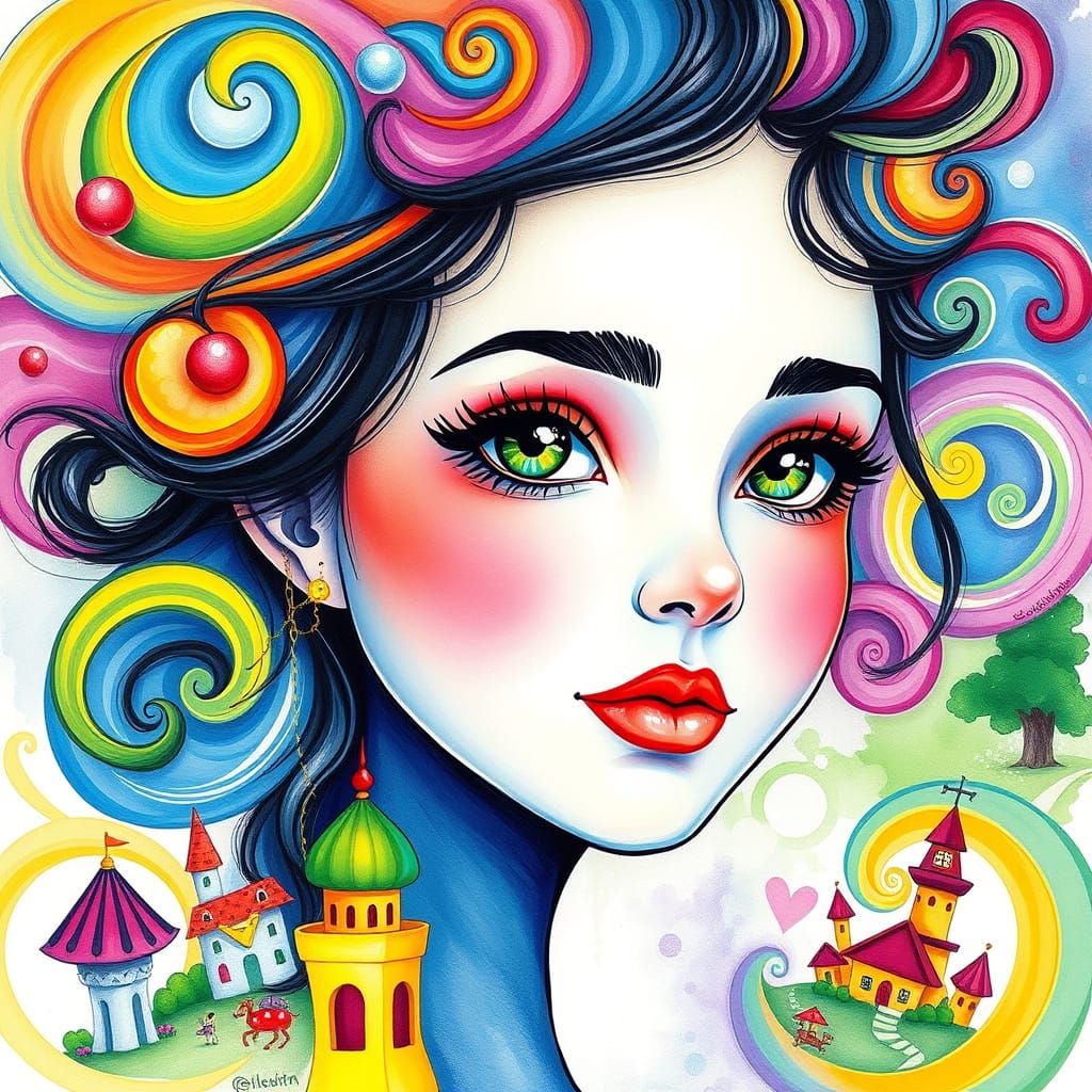 Vibrant Candyland Wonderland in Whimsical Gouache Swirls