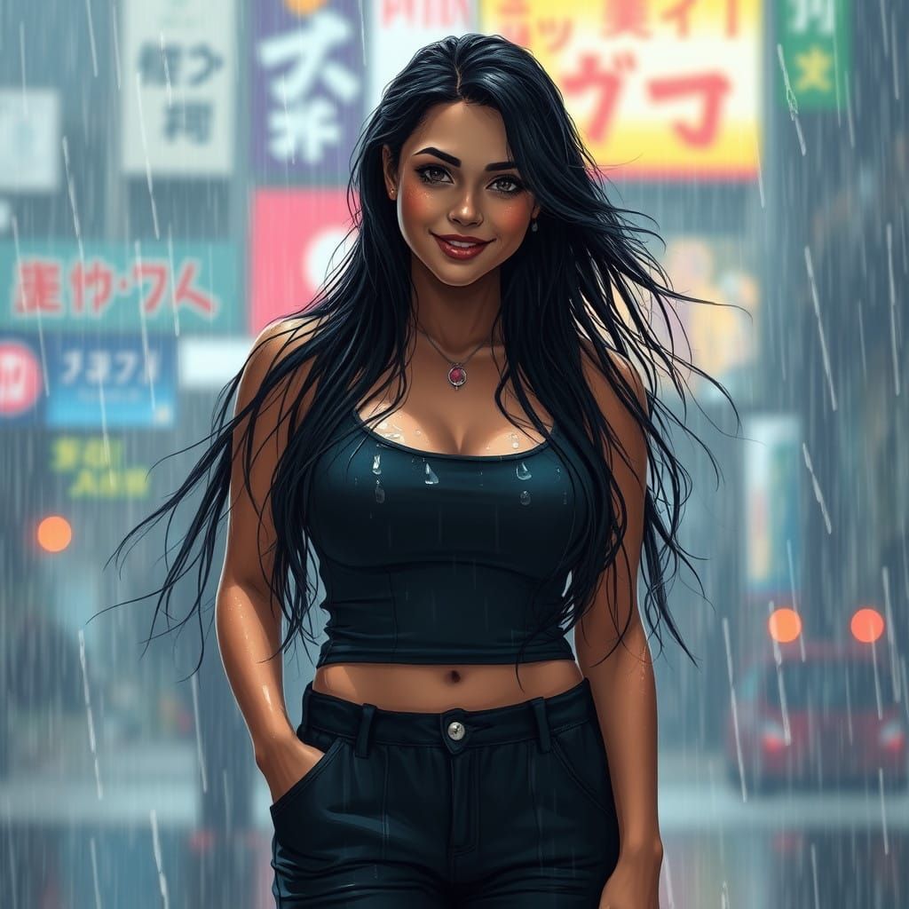 Sensual Woman Smiling in the Downpour