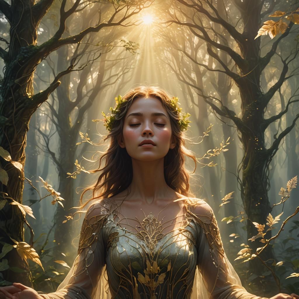 Ethereal Woman in Misty Forest: Concept Art