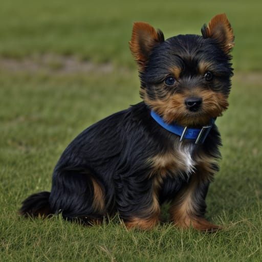 Yorkshire Terrier Chasing Bear in Realistic Photo