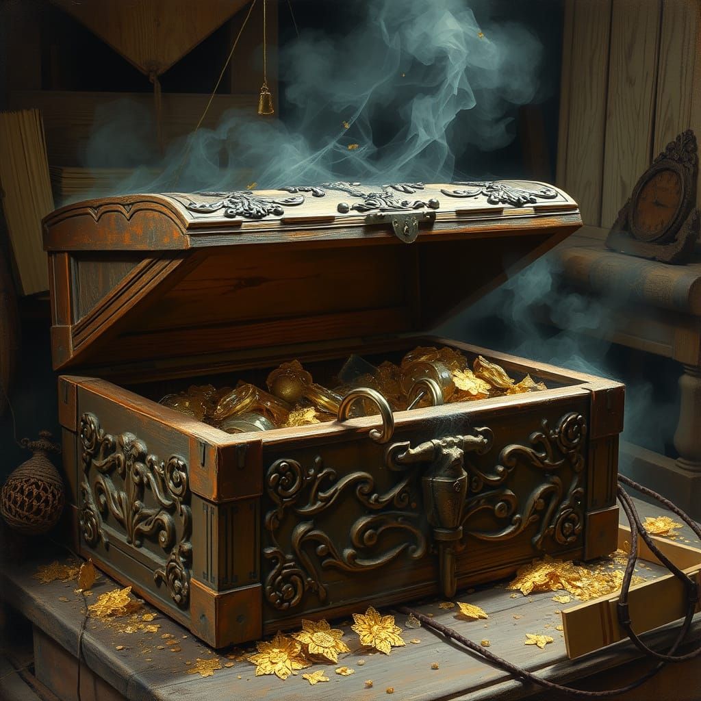 Treasure Overflowing from Carved Wooden Box