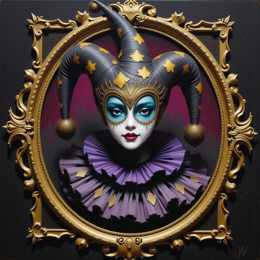 Regal Harlequin Jester as Impasto Painting