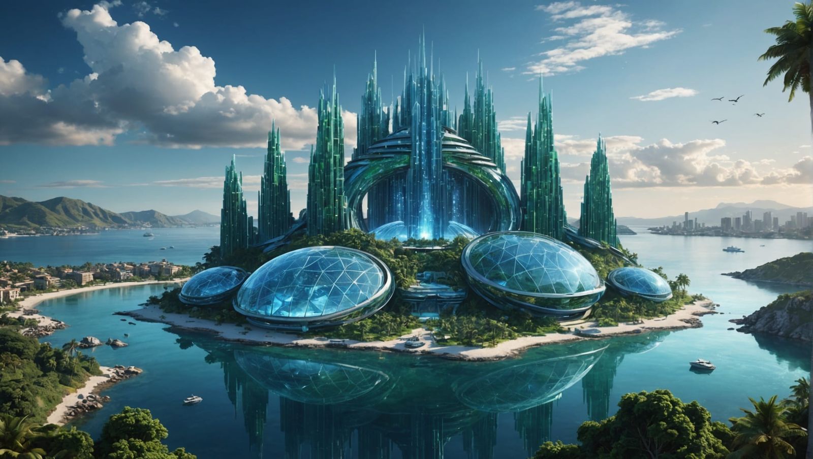 Emerald Healing Temple: Futuristic Atlantis in Biomechanical...