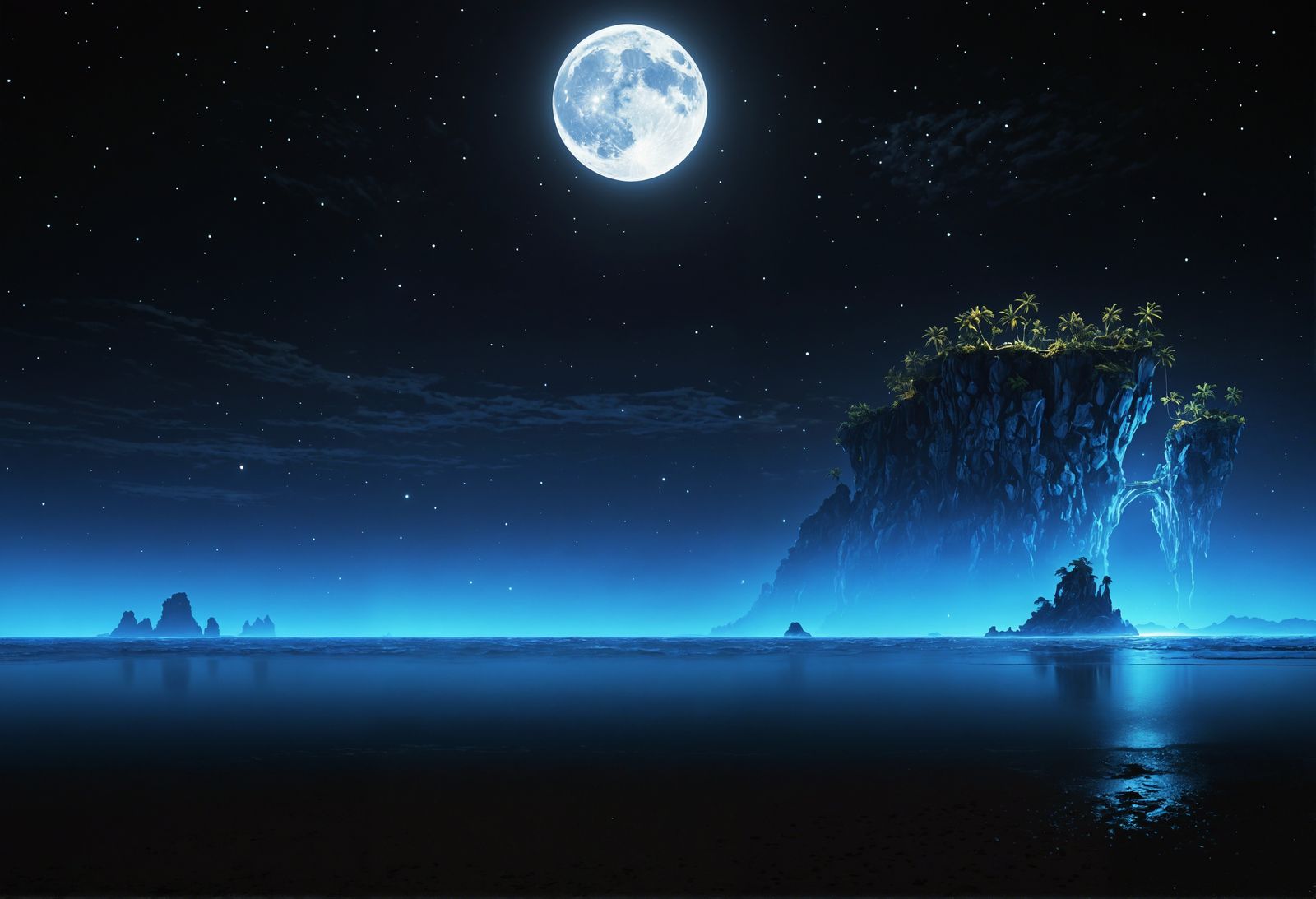 Mystical Night Beach: Detailed Fantasy Concept Art