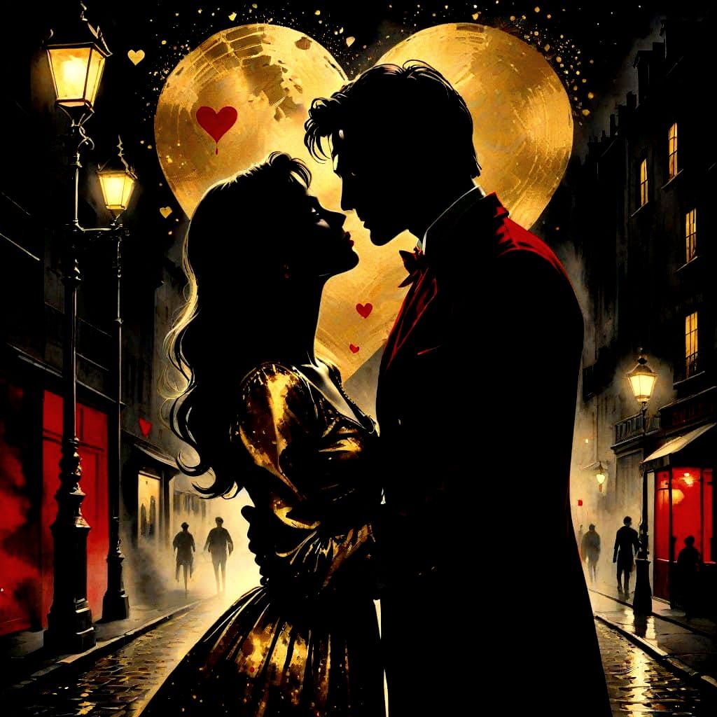 Romantic Nighttime Encounter in Vintage European Style
