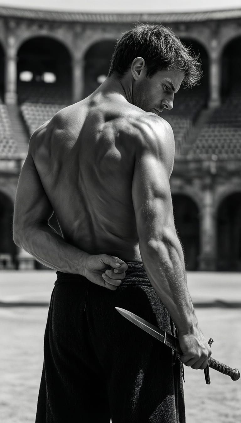 Muscular Man in Colonnaded Arena Editorial Photo