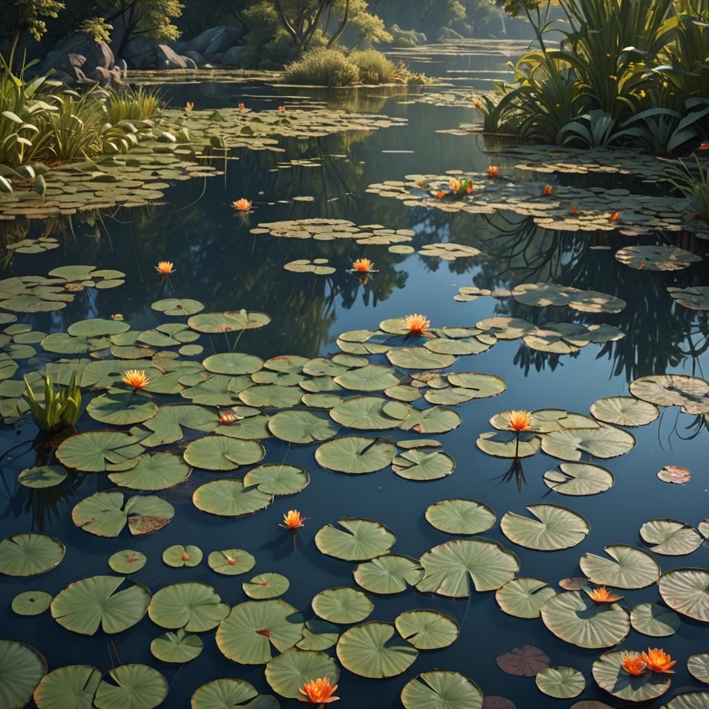 Lily Pad Pond Concept Art in Rutkowski Style