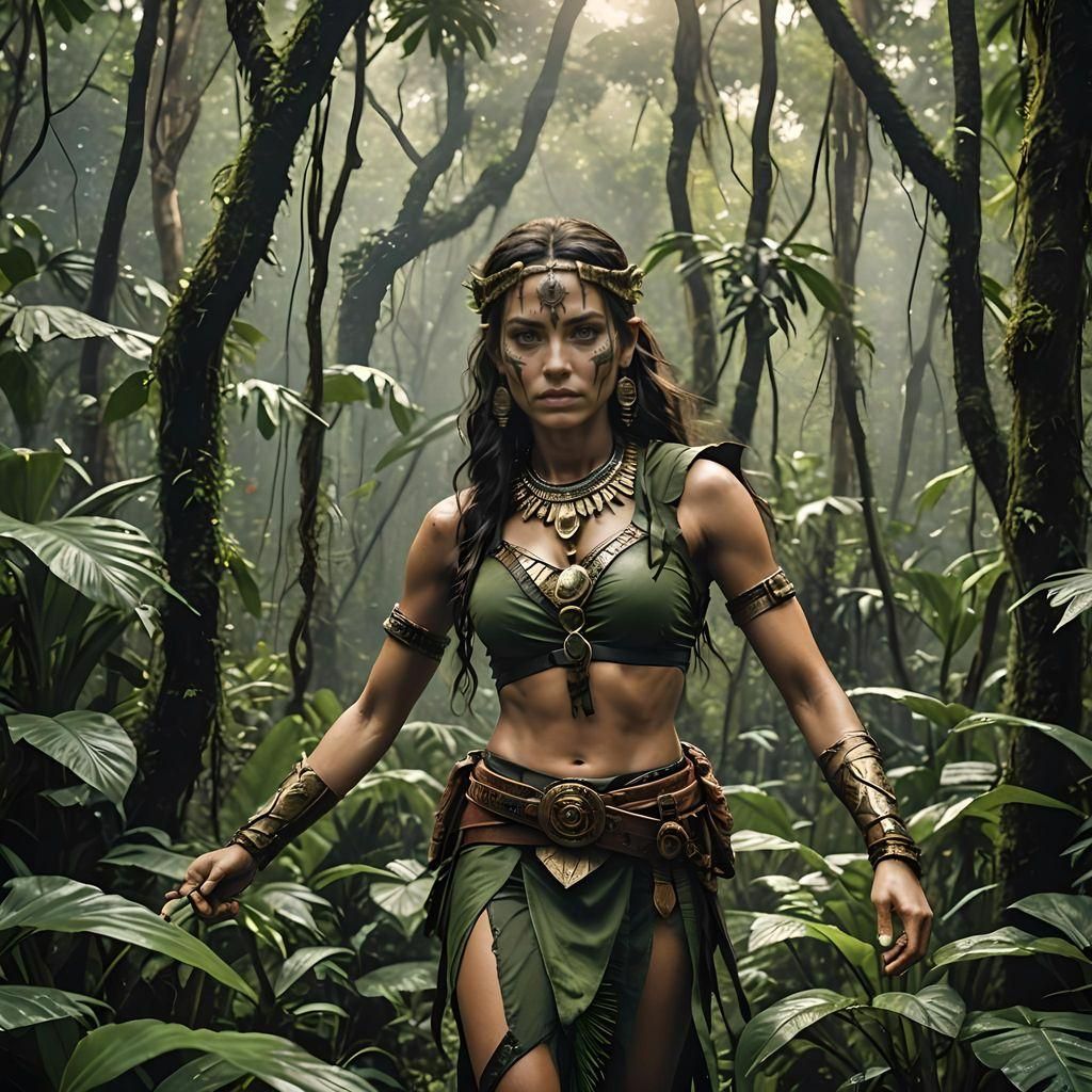 Amazon Woman in Jungle: Photorealistic Masterpiece